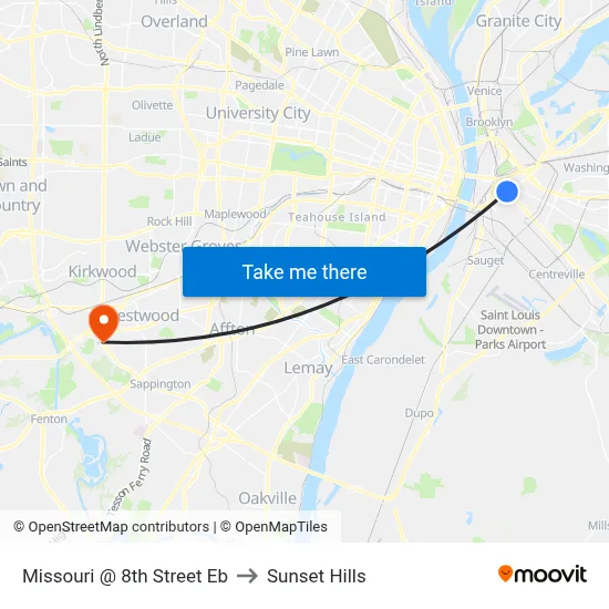 Missouri @ 8th Street Eb to Sunset Hills map