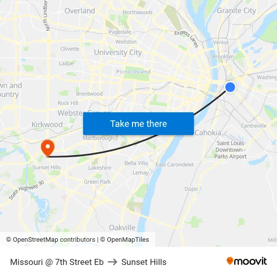 Missouri @ 7th Street Eb to Sunset Hills map