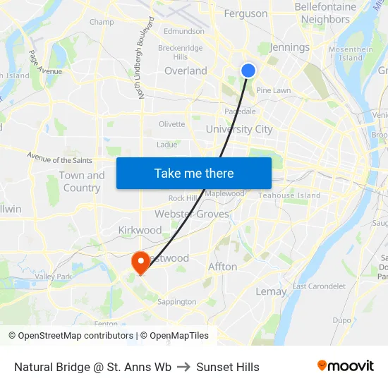 Natural Bridge @ St. Anns Wb to Sunset Hills map