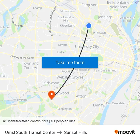 Umsl South Transit Center to Sunset Hills map