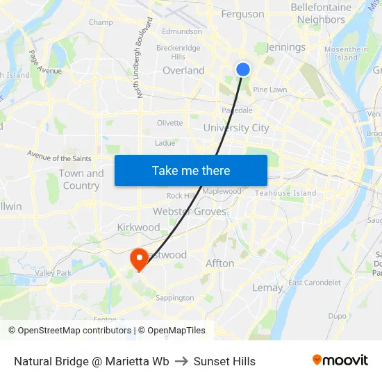 Natural Bridge @ Marietta Wb to Sunset Hills map