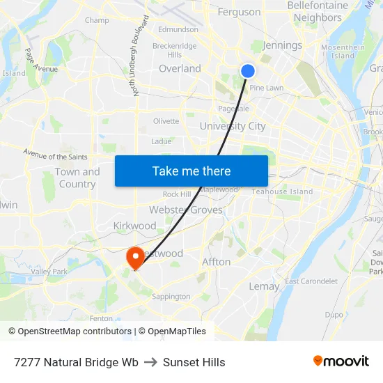 7277 Natural Bridge Wb to Sunset Hills map