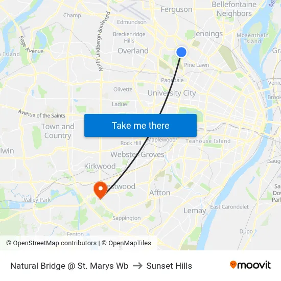 Natural Bridge @ St. Marys Wb to Sunset Hills map