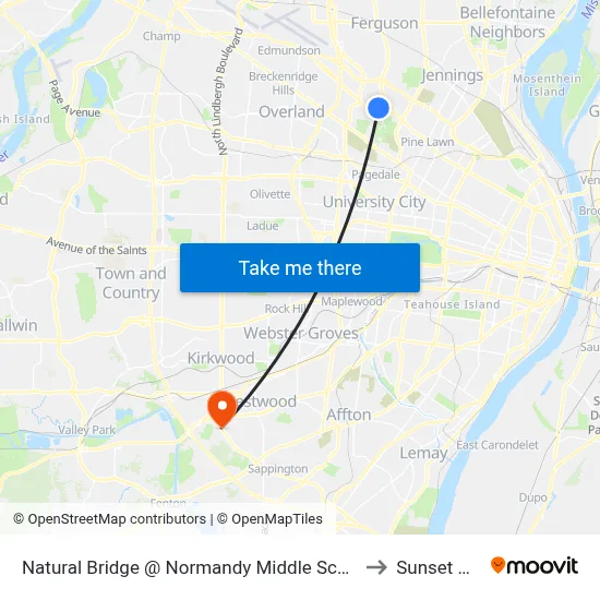 Natural Bridge @ Normandy Middle School Wb to Sunset Hills map
