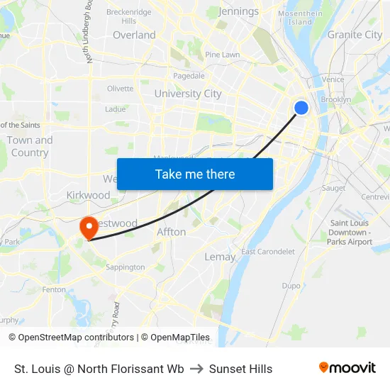 St. Louis @ North Florissant Wb to Sunset Hills map