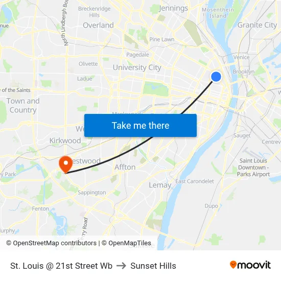 St. Louis @ 21st Street Wb to Sunset Hills map