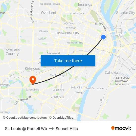 St. Louis @ Parnell Wb to Sunset Hills map