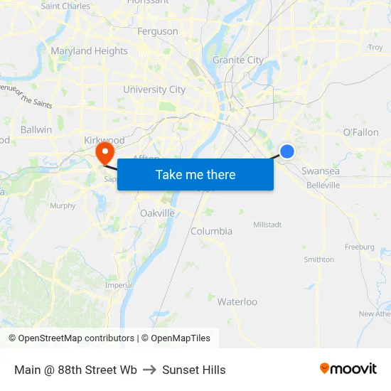 Main @ 88th Street Wb to Sunset Hills map