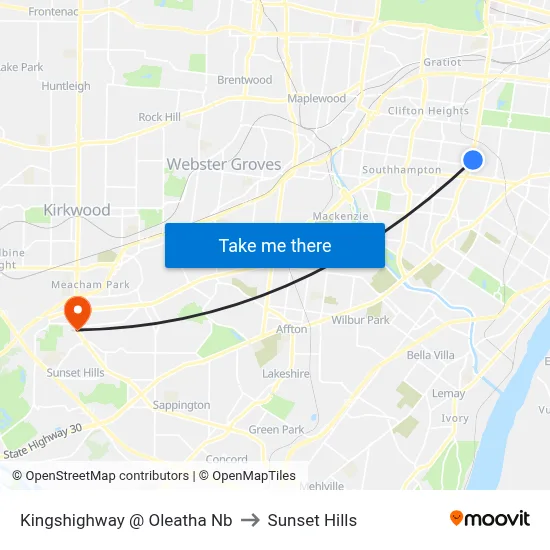 Kingshighway @ Oleatha Nb to Sunset Hills map