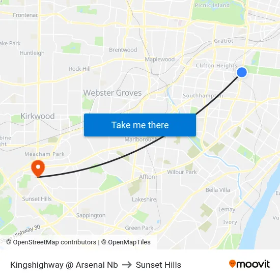 Kingshighway @ Arsenal Nb to Sunset Hills map