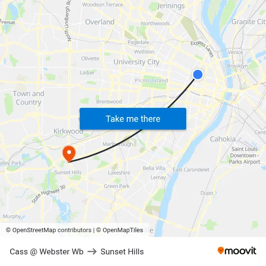 Cass @ Webster Wb to Sunset Hills map