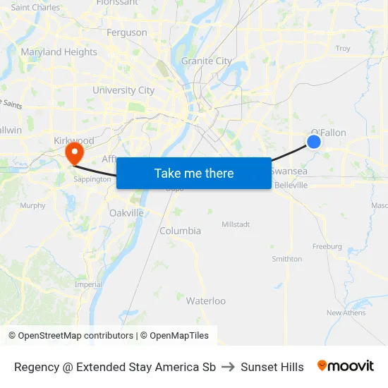 Regency @ Extended Stay America Sb to Sunset Hills map