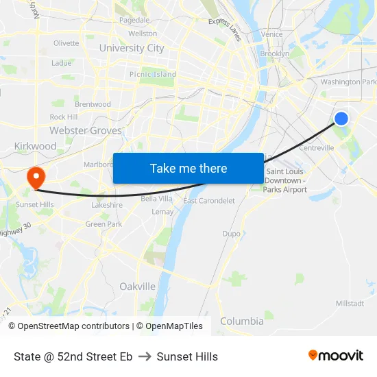 State @ 52nd Street Eb to Sunset Hills map