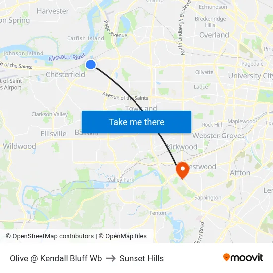 Olive @ Kendall Bluff Wb to Sunset Hills map