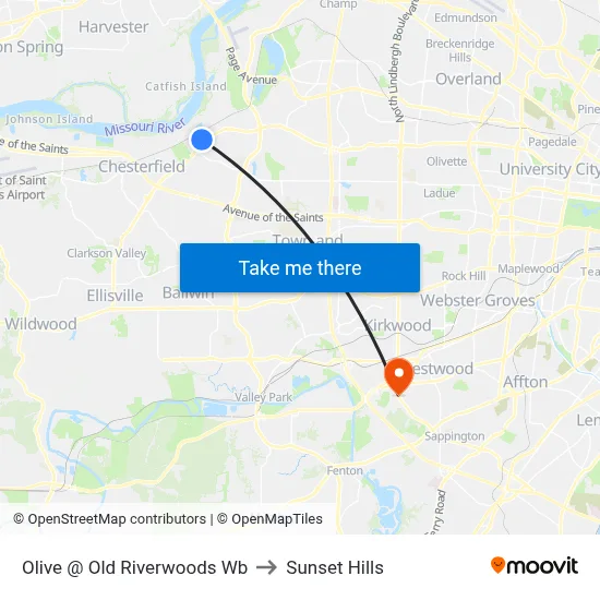 Olive @ Old Riverwoods Wb to Sunset Hills map