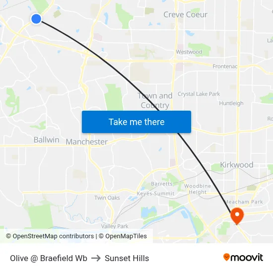 Olive @ Braefield Wb to Sunset Hills map