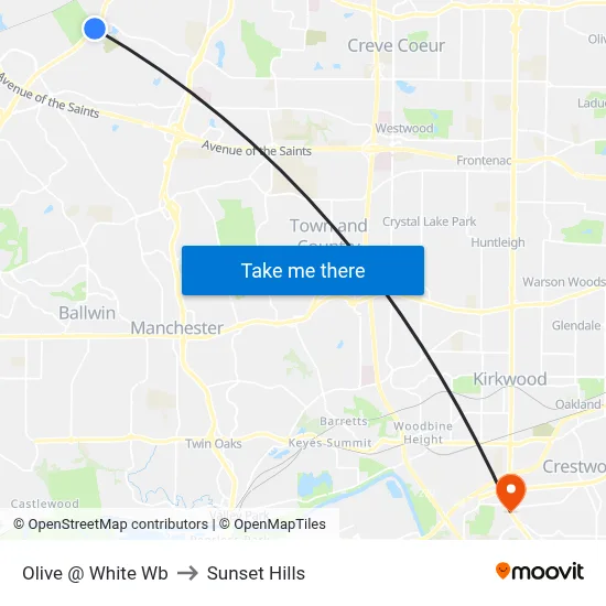 Olive @ White Wb to Sunset Hills map