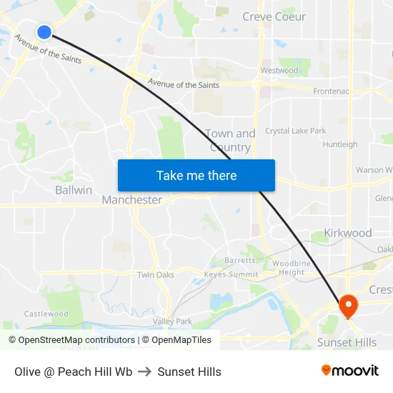Olive @ Peach Hill Wb to Sunset Hills map
