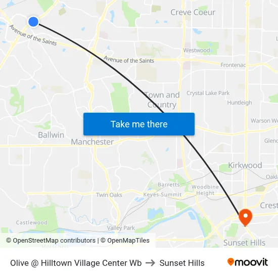 Olive @ Hilltown Village Center Wb to Sunset Hills map