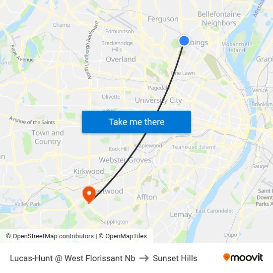 Lucas-Hunt @ West Florissant Nb to Sunset Hills map
