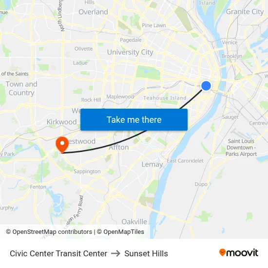 Civic Center Transit Center to Sunset Hills map