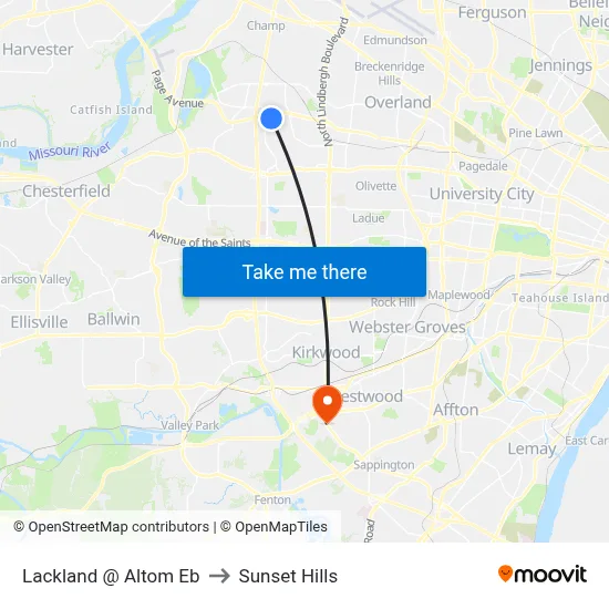 Lackland @ Altom Eb to Sunset Hills map