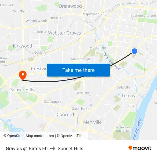 Gravois @ Bates Eb to Sunset Hills map