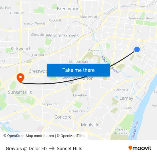 Gravois @ Delor Eb to Sunset Hills map