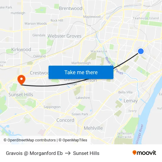 Gravois @ Morganford Eb to Sunset Hills map