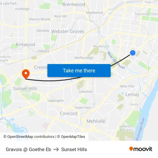Gravois @ Goethe Eb to Sunset Hills map