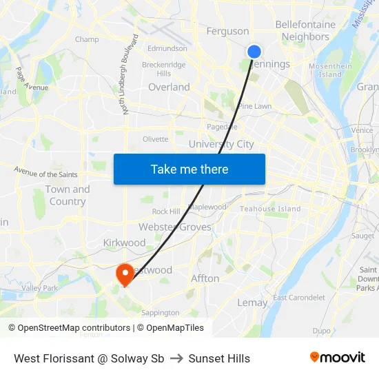 West Florissant @ Solway Sb to Sunset Hills map