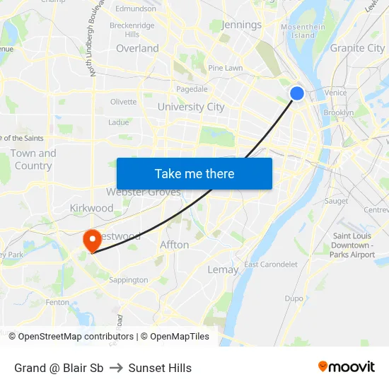 Grand @ Blair Sb to Sunset Hills map