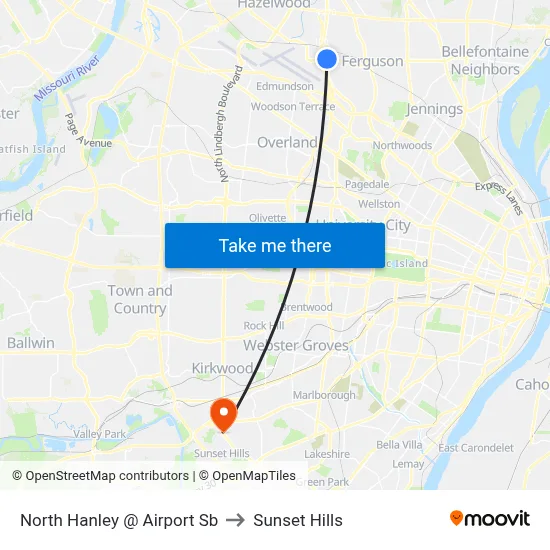 North Hanley @ Airport Sb to Sunset Hills map
