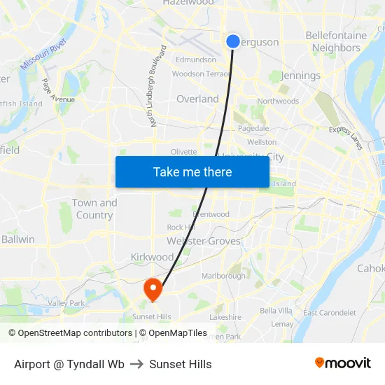 Airport @ Tyndall Wb to Sunset Hills map