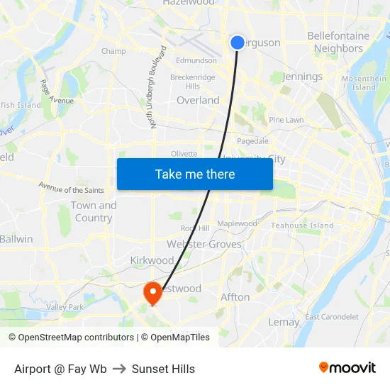 Airport @ Fay Wb to Sunset Hills map