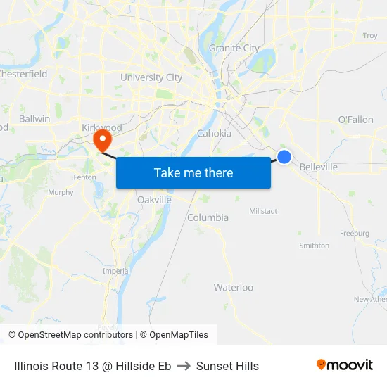 Illinois Route 13 @ Hillside Eb to Sunset Hills map