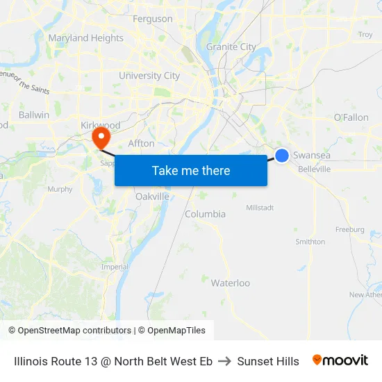 Illinois Route 13 @ North Belt West Eb to Sunset Hills map