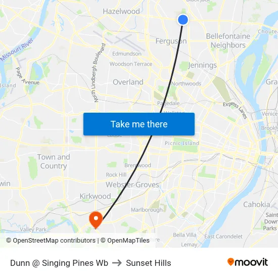 Dunn @ Singing Pines Wb to Sunset Hills map