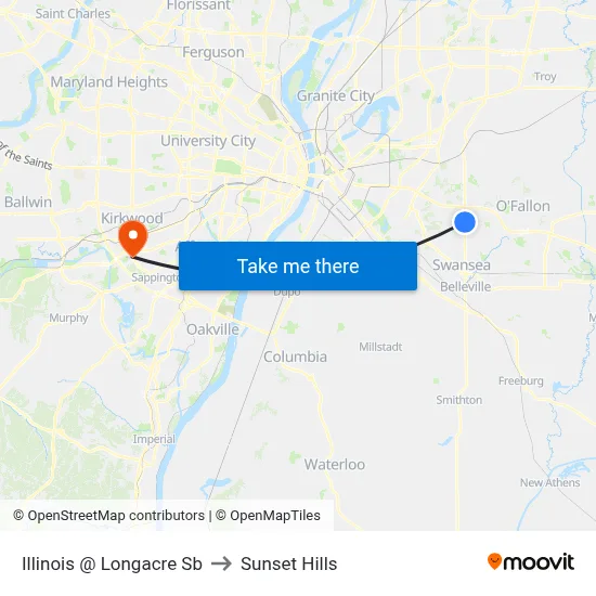 Illinois @ Longacre Sb to Sunset Hills map