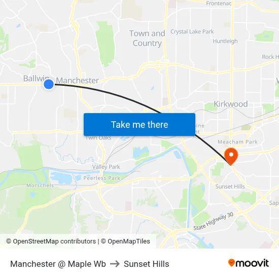 Manchester @ Maple Wb to Sunset Hills map