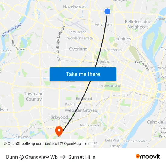 Dunn @ Grandview Wb to Sunset Hills map