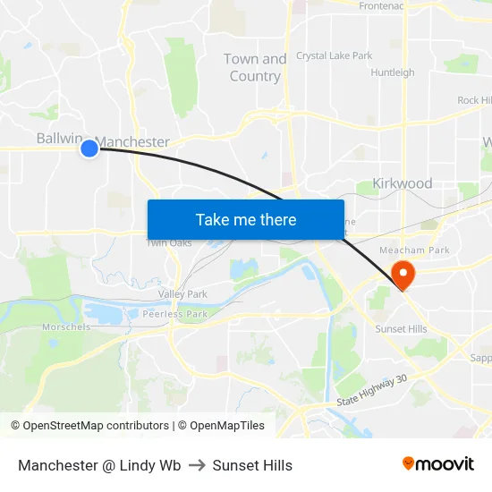 Manchester @ Lindy Wb to Sunset Hills map