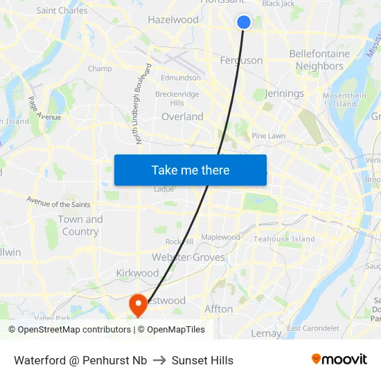 Waterford @ Penhurst Nb to Sunset Hills map