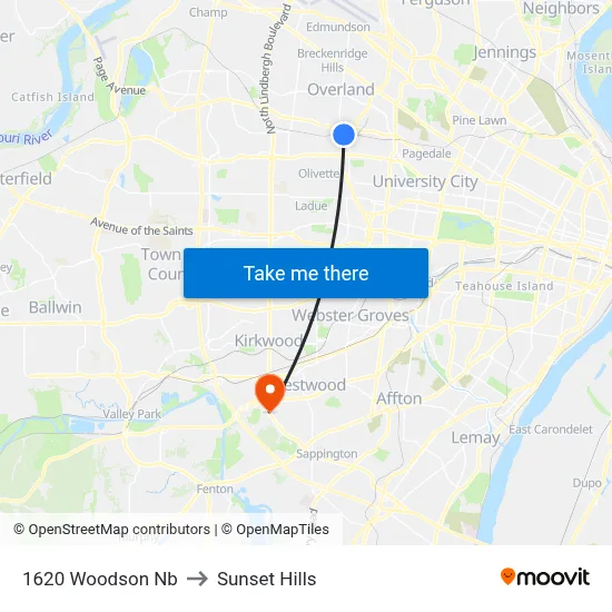 1620 Woodson Nb to Sunset Hills map