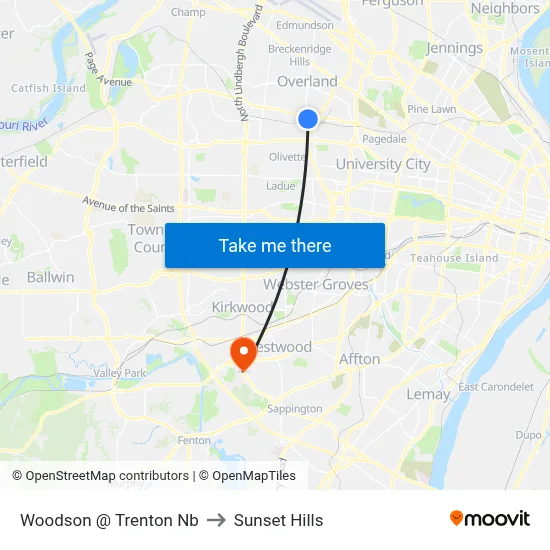Woodson @ Trenton Nb to Sunset Hills map