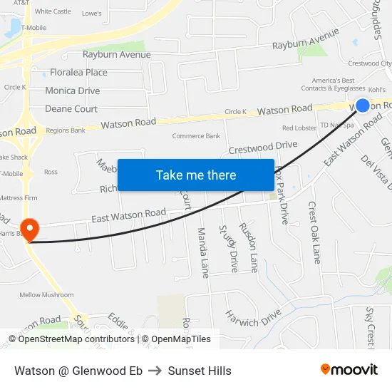 Watson @ Glenwood Eb to Sunset Hills map