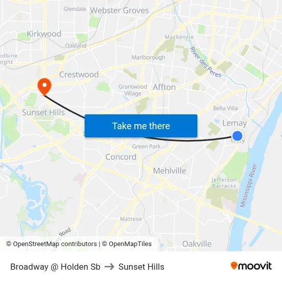 Broadway @ Holden Sb to Sunset Hills map