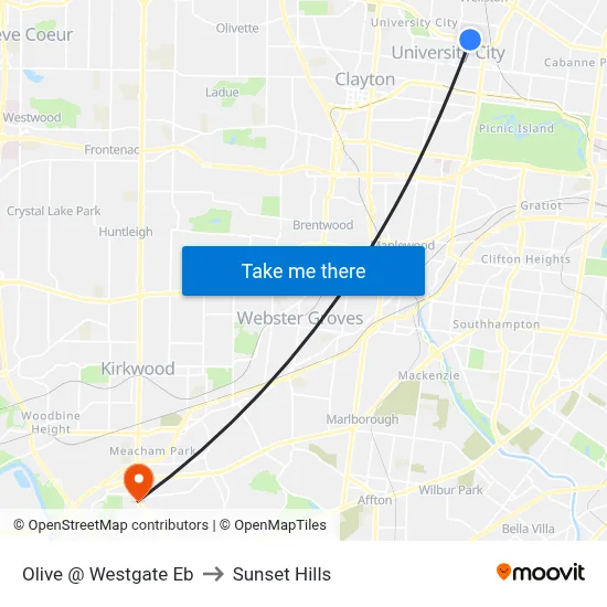 Olive @ Westgate Eb to Sunset Hills map