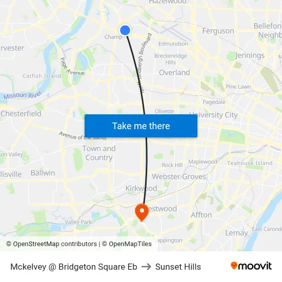 Mckelvey @ Bridgeton Square Eb to Sunset Hills map