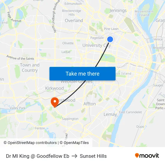 Dr Ml King @ Goodfellow Eb to Sunset Hills map